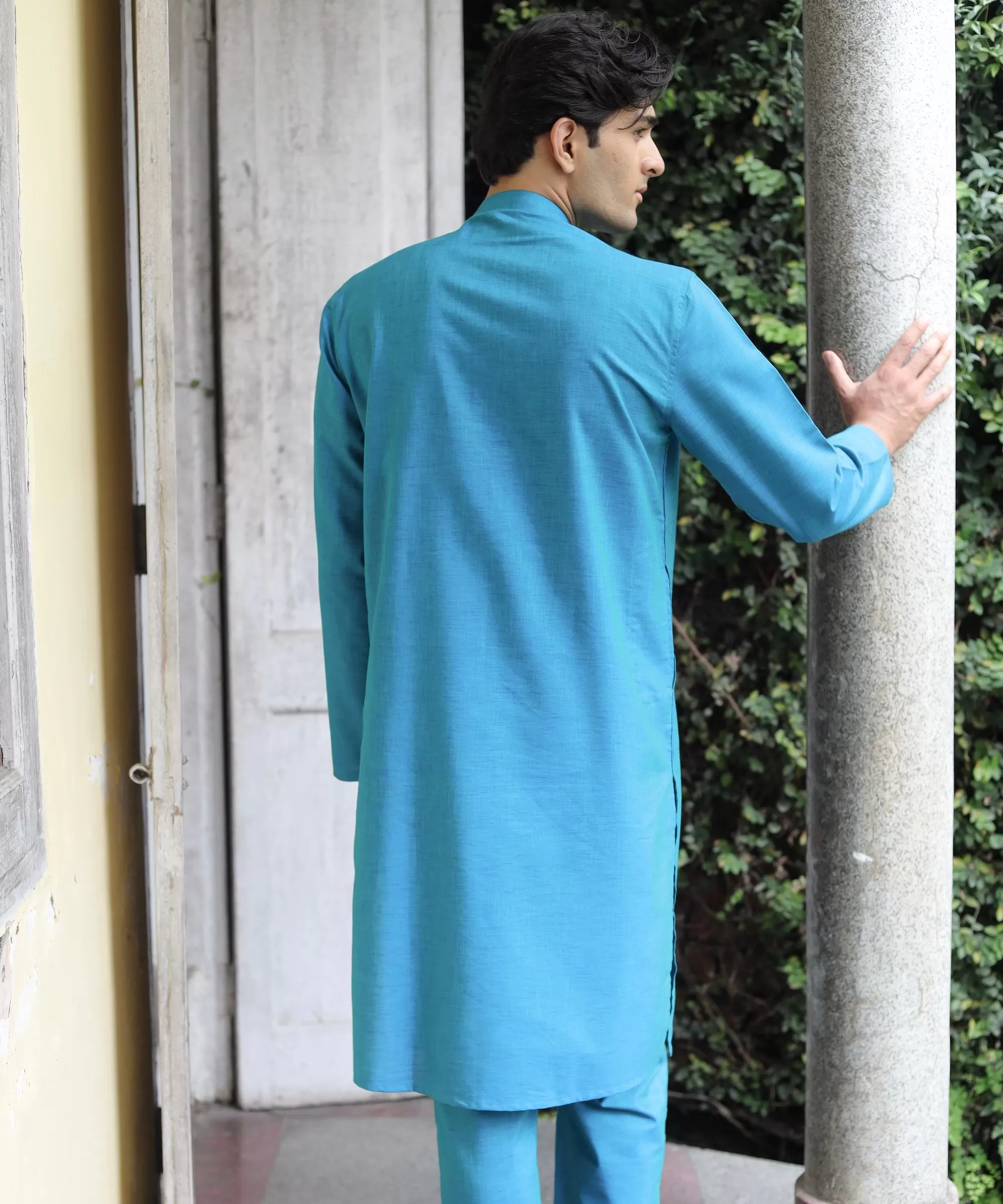 Tranquil Teal Linen Kurta Pyjama Set