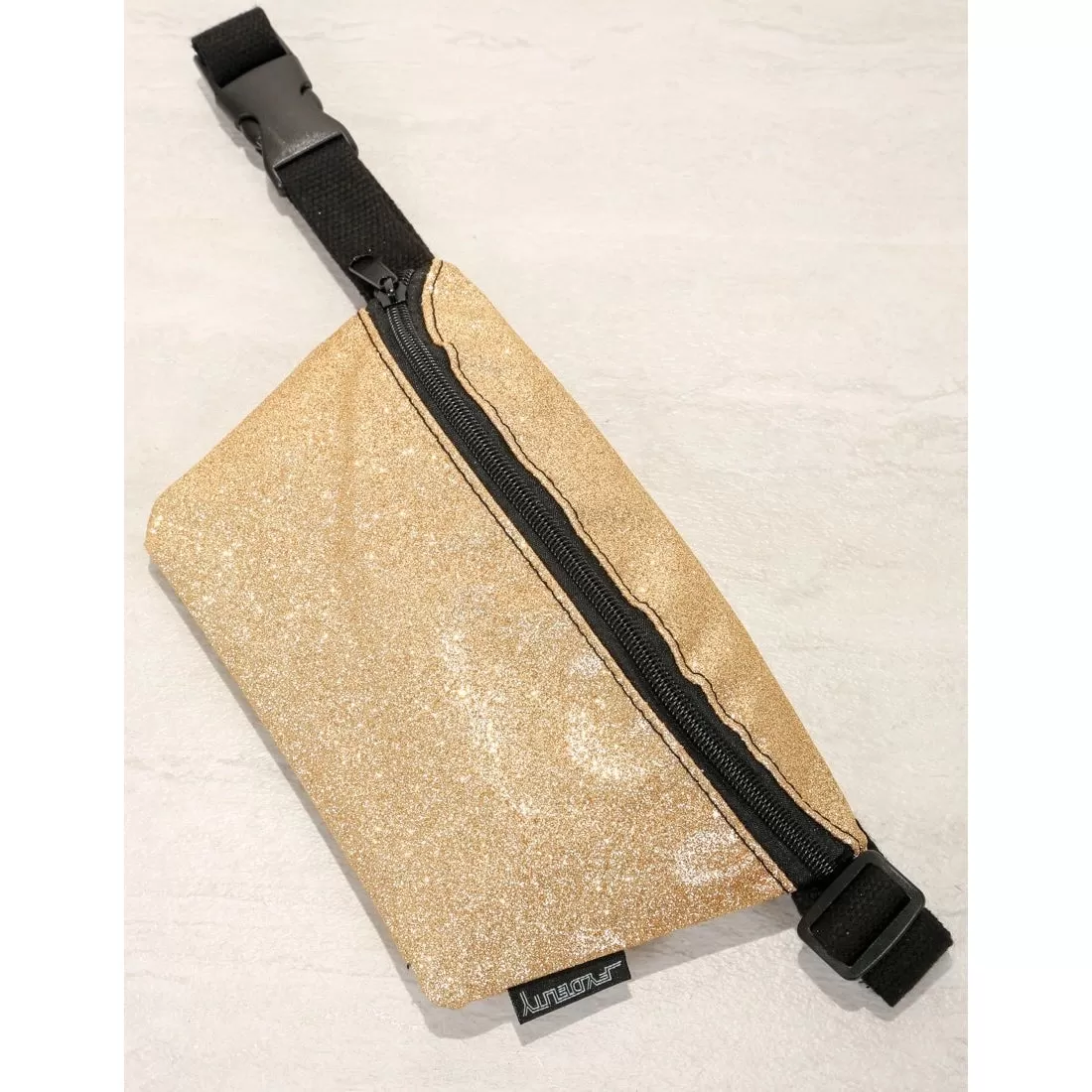 Ultra-Slim Low-Profile DAZZLER Gold Glitter Fannypack