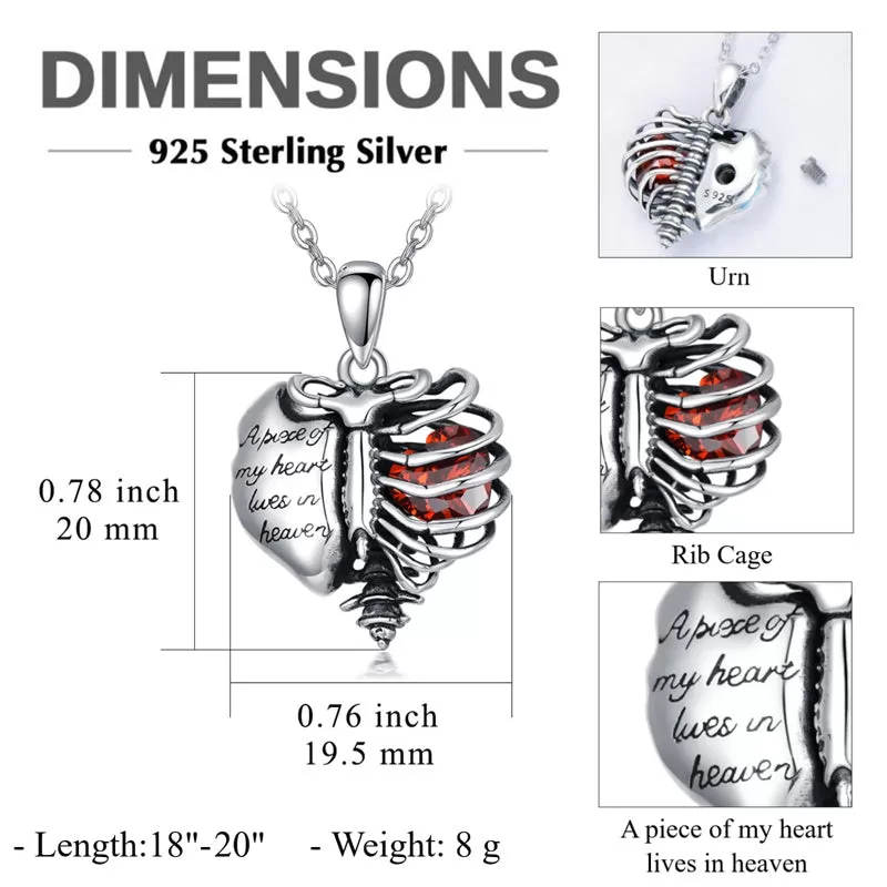 Urn Necklaces for Ashes 925 Sterling Silver Heart Skeleton Birthstone Necklace Cremation Jewelry Memorial Gifts for Women Men Mom