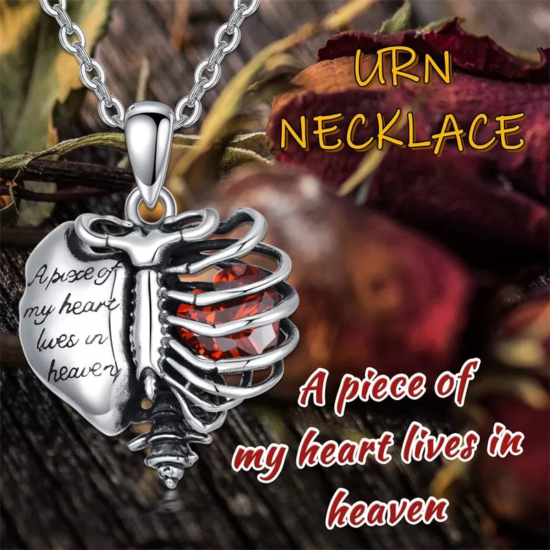 Urn Necklaces for Ashes 925 Sterling Silver Heart Skeleton Birthstone Necklace Cremation Jewelry Memorial Gifts for Women Men Mom