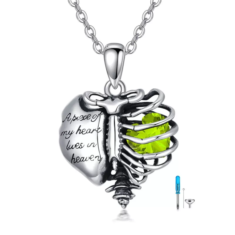 Urn Necklaces for Ashes 925 Sterling Silver Heart Skeleton Birthstone Necklace Cremation Jewelry Memorial Gifts for Women Men Mom