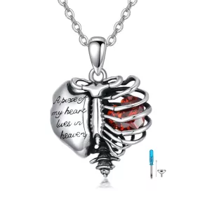 Urn Necklaces for Ashes 925 Sterling Silver Heart Skeleton Birthstone Necklace Cremation Jewelry Memorial Gifts for Women Men Mom