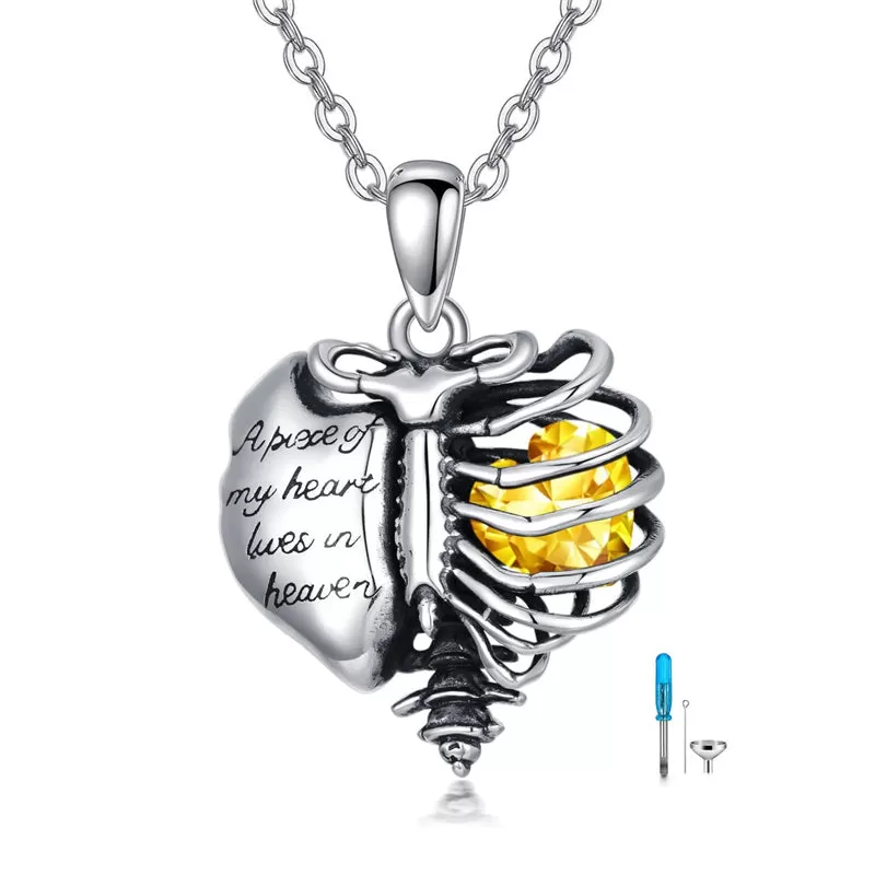 Urn Necklaces for Ashes 925 Sterling Silver Heart Skeleton Birthstone Necklace Cremation Jewelry Memorial Gifts for Women Men Mom