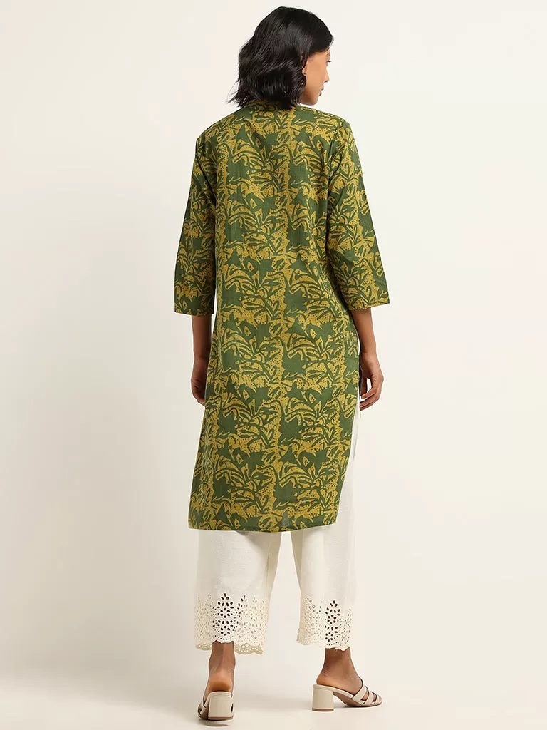 Utsa Green Straight Fit Printed Cotton Kurta