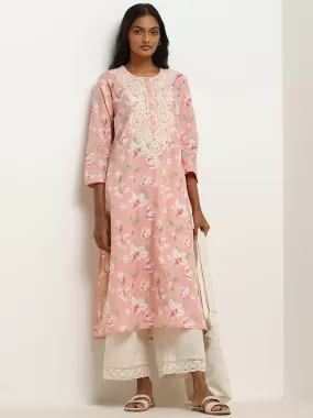 Utsa Pink Floral Embroidered Cotton Kurta