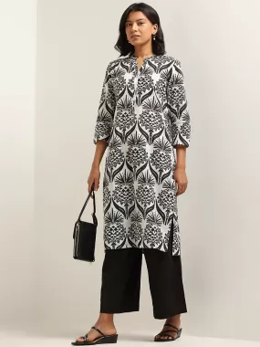 Utsa White Straight Fit Printed Cotton Kurta