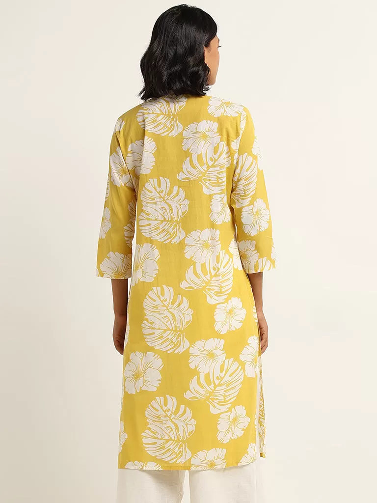 Utsa Yellow Floral Printed Cotton Kurta