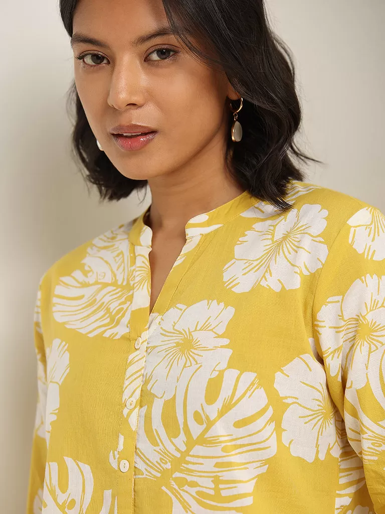 Utsa Yellow Floral Printed Cotton Kurta