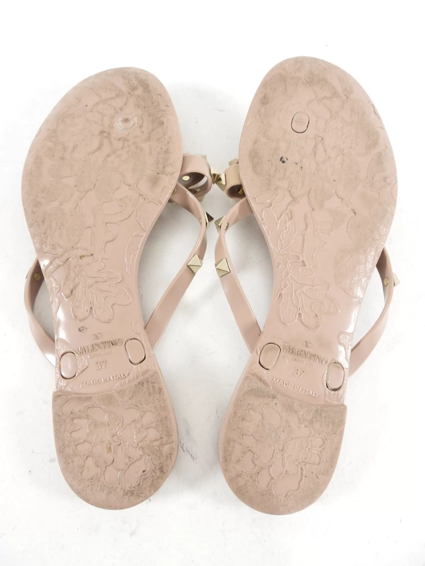 Valentino beige Jelly Bow Rock Stud Flip Flops - 37