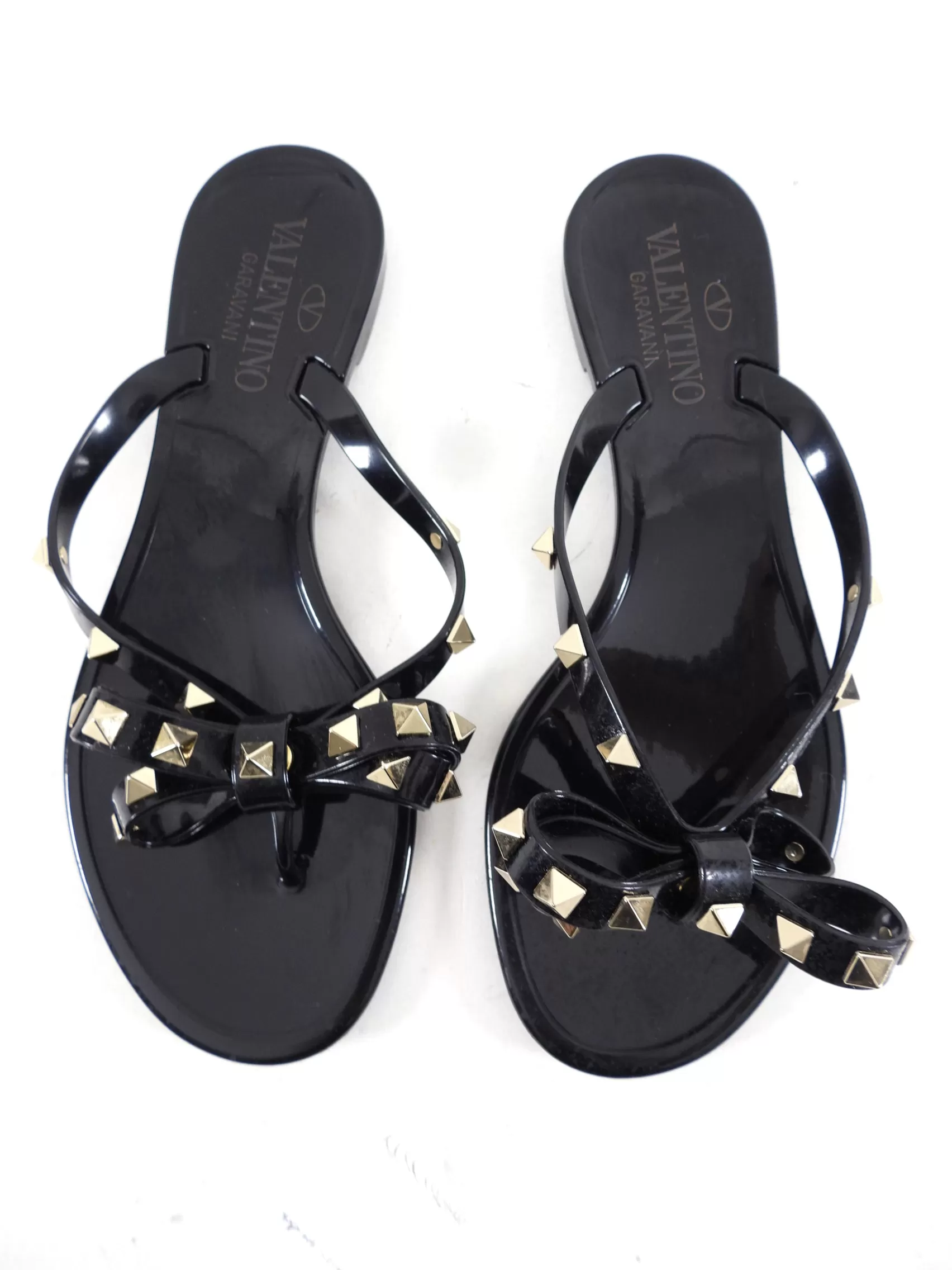 Valentino Black Jelly Bow Rock Stud Flip Flops - 36