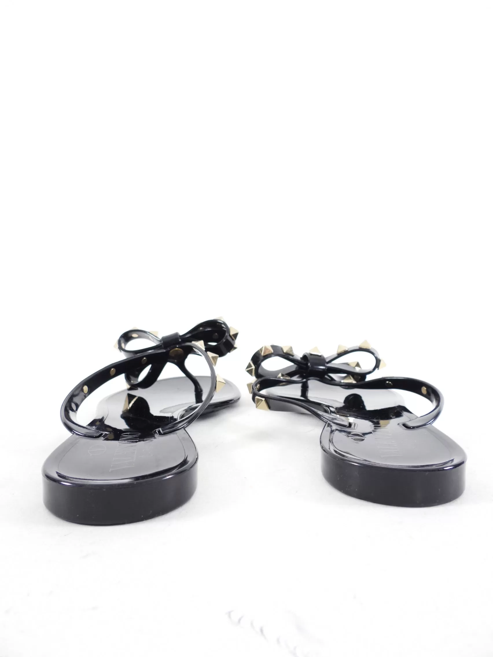 Valentino Black Jelly Bow Rock Stud Flip Flops - 36