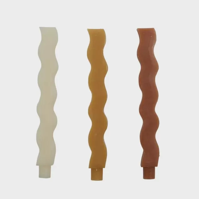 Wave Candles Set of 3 - Tan/Mustard