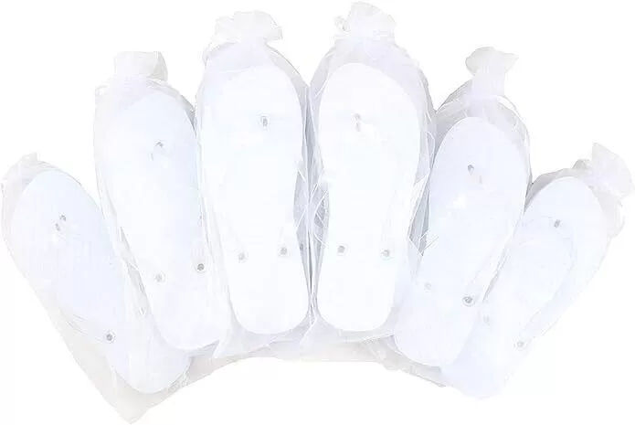 Wedding Party Glitter Flip Flops 10 Pack all Size UK 5-6 White in Organza bags