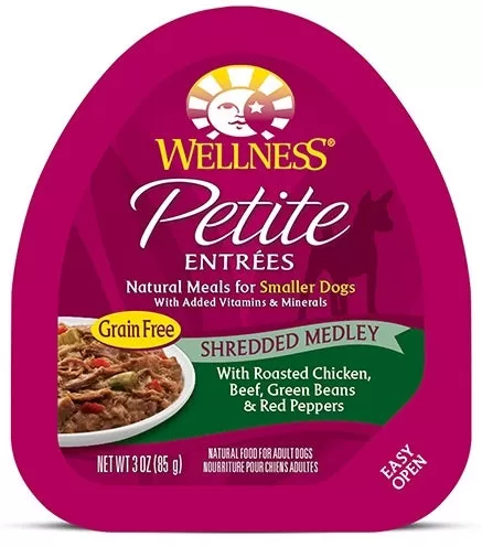 Wellness Small Breed Natural Petite Entrees Shredded Medley with Roasted Chicken, Beef, Green Beans and Red Peppers Dog Food Tray