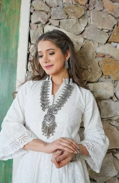 White Lucknowi Chikankari Long kurti Cotton Palazo Suit