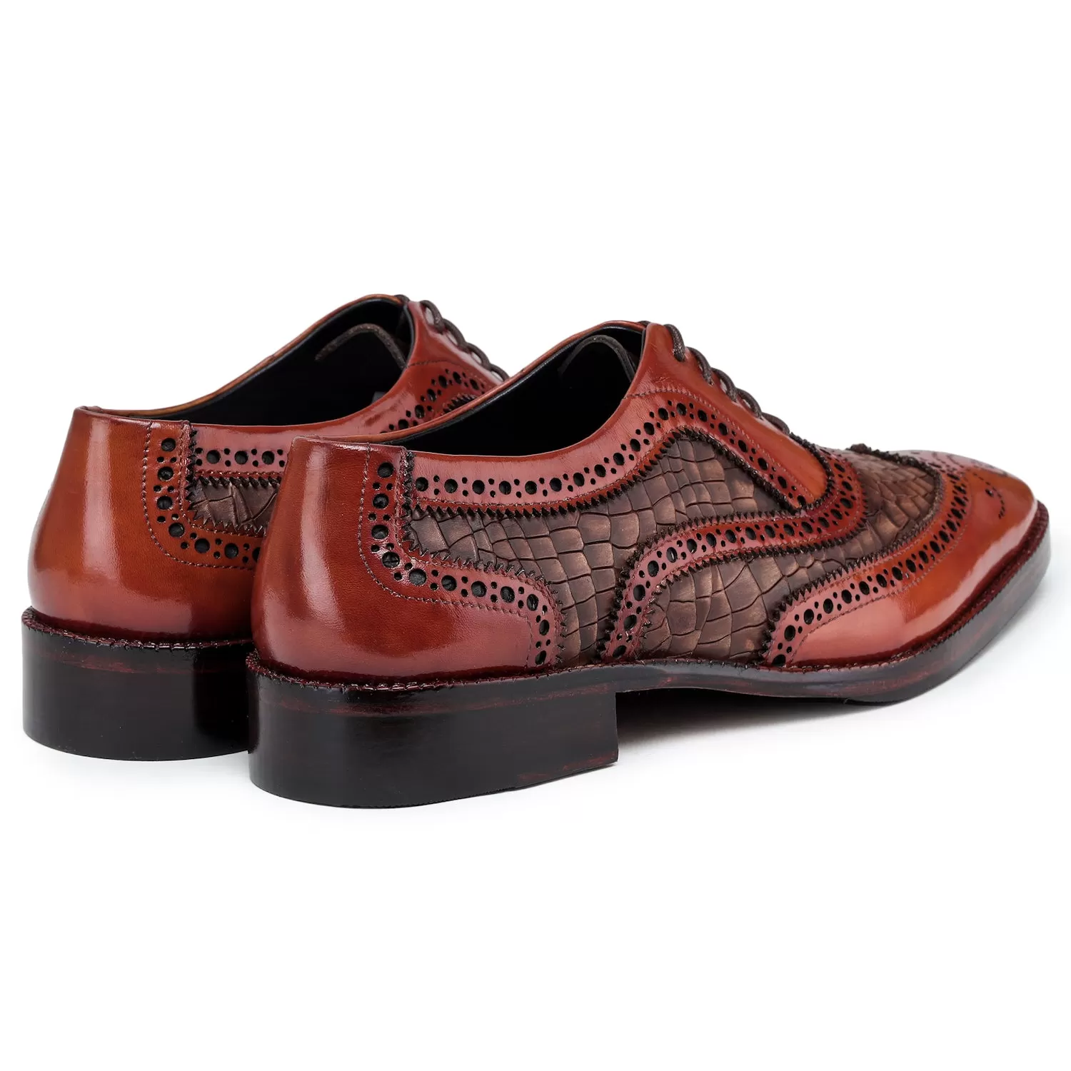 Wingtip Brogue Oxford- Croc Cognac