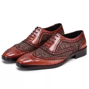 Wingtip Brogue Oxford- Croc Cognac