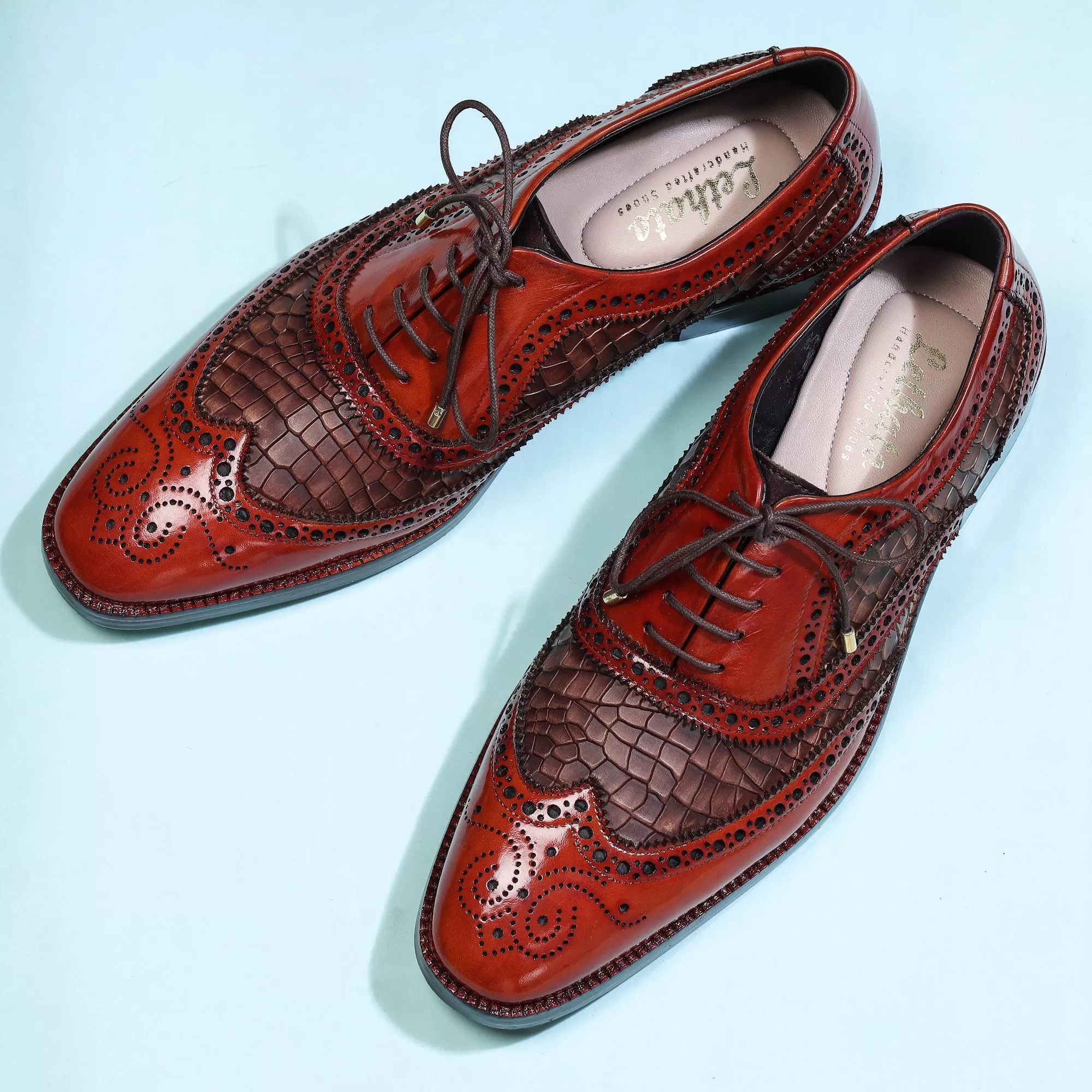 Wingtip Brogue Oxford- Croc Cognac