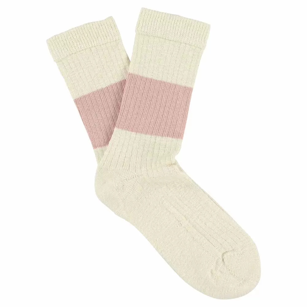 Women Melange Band Socks - Ecru / Pink