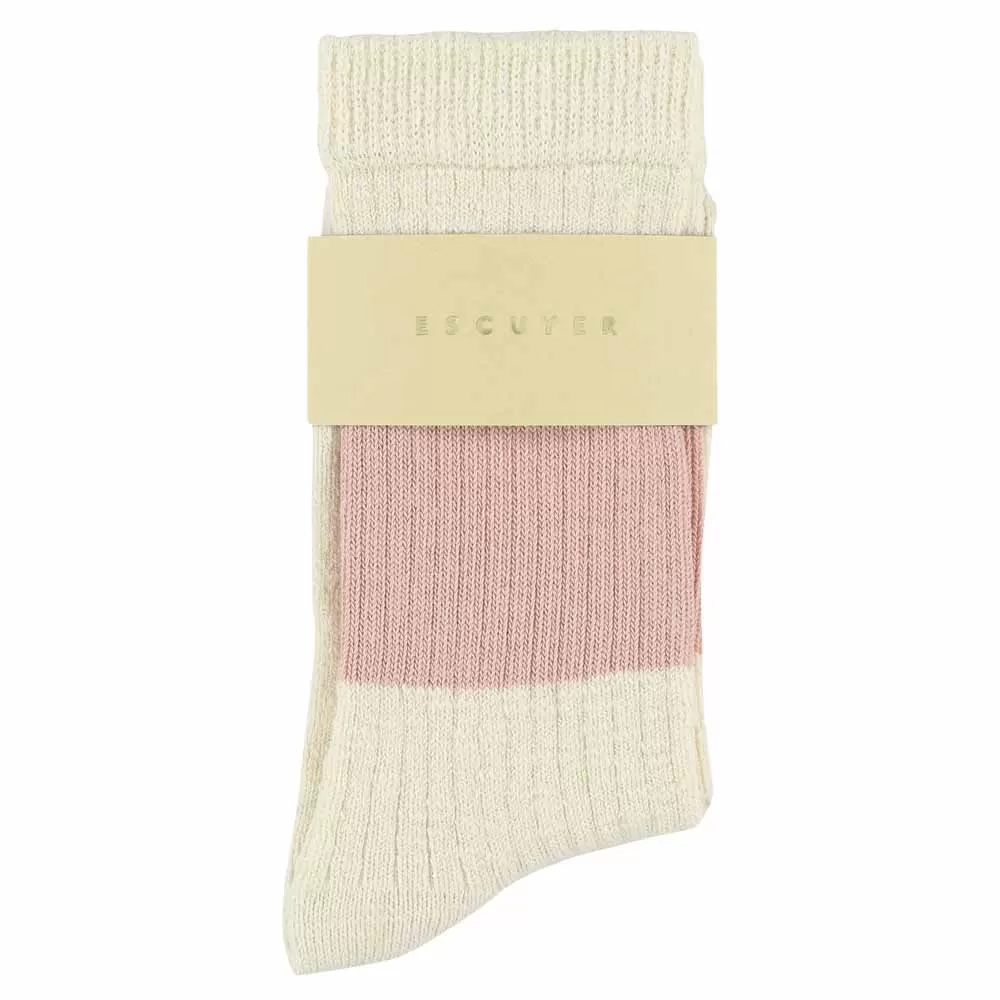 Women Melange Band Socks - Ecru / Pink