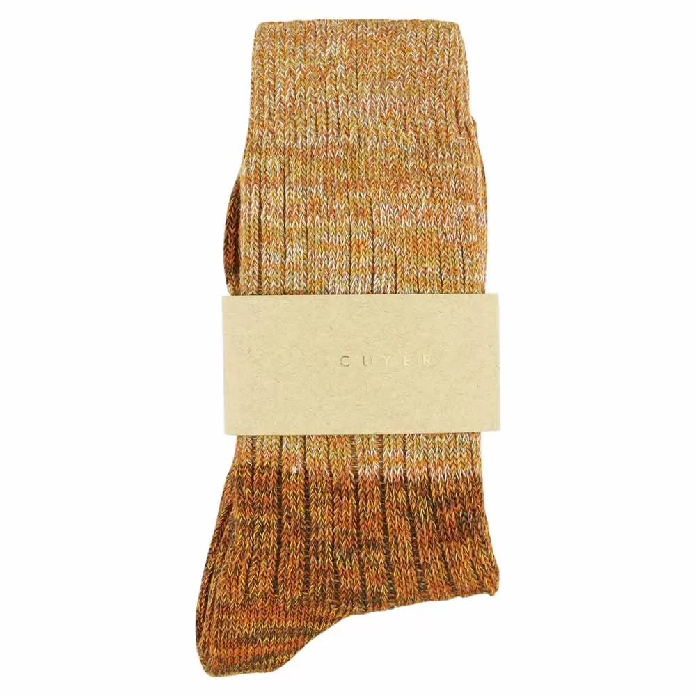 Women Melange Block Socks Mustard / Brown