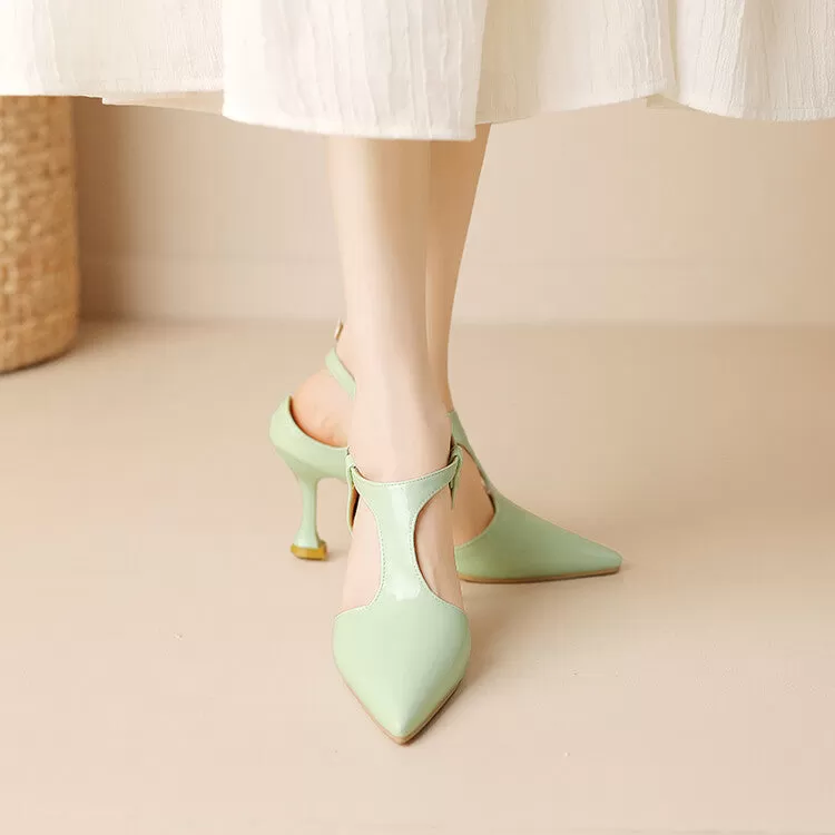 Women's Pointed Toe T Strap Cutout Spool Heel Sandals