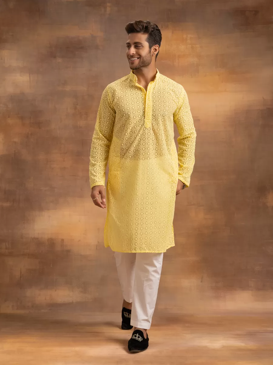 Yellow Mens Kurta & Pyjama