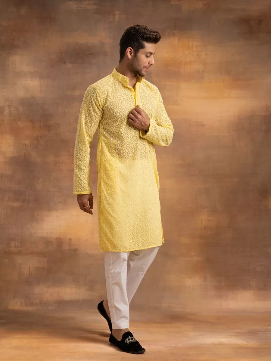 Yellow Mens Kurta & Pyjama