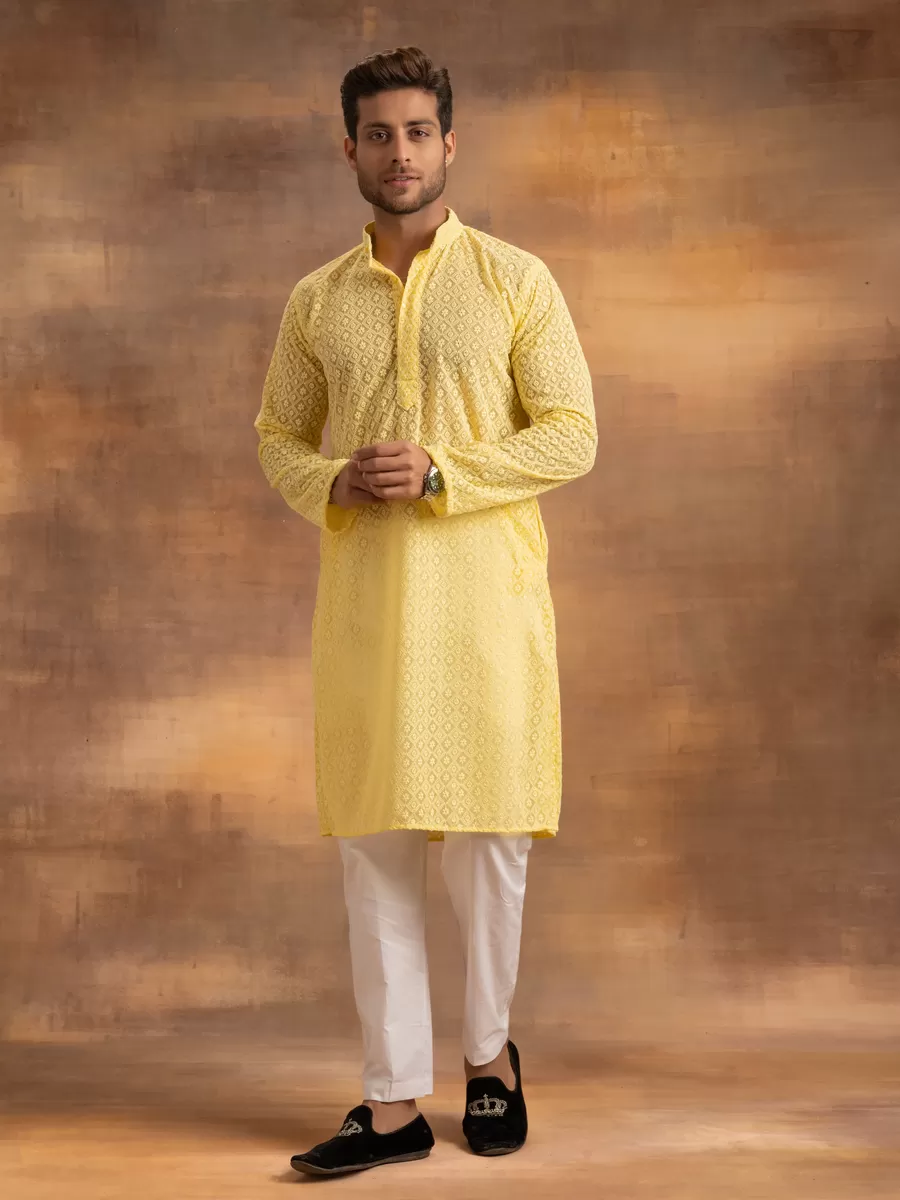 Yellow Mens Kurta & Pyjama