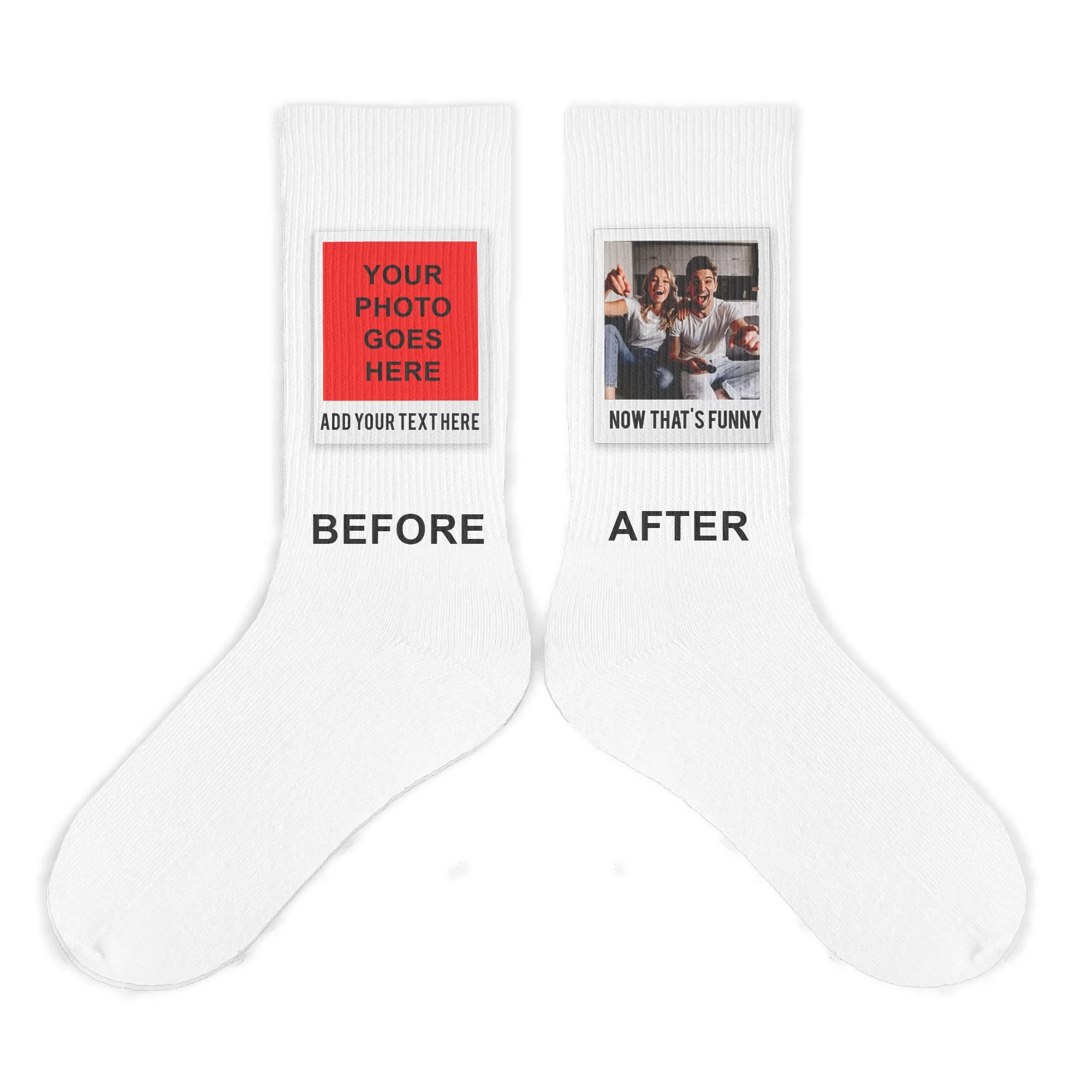 Your Framed Photo and Text Custom Printed on Crew Socks